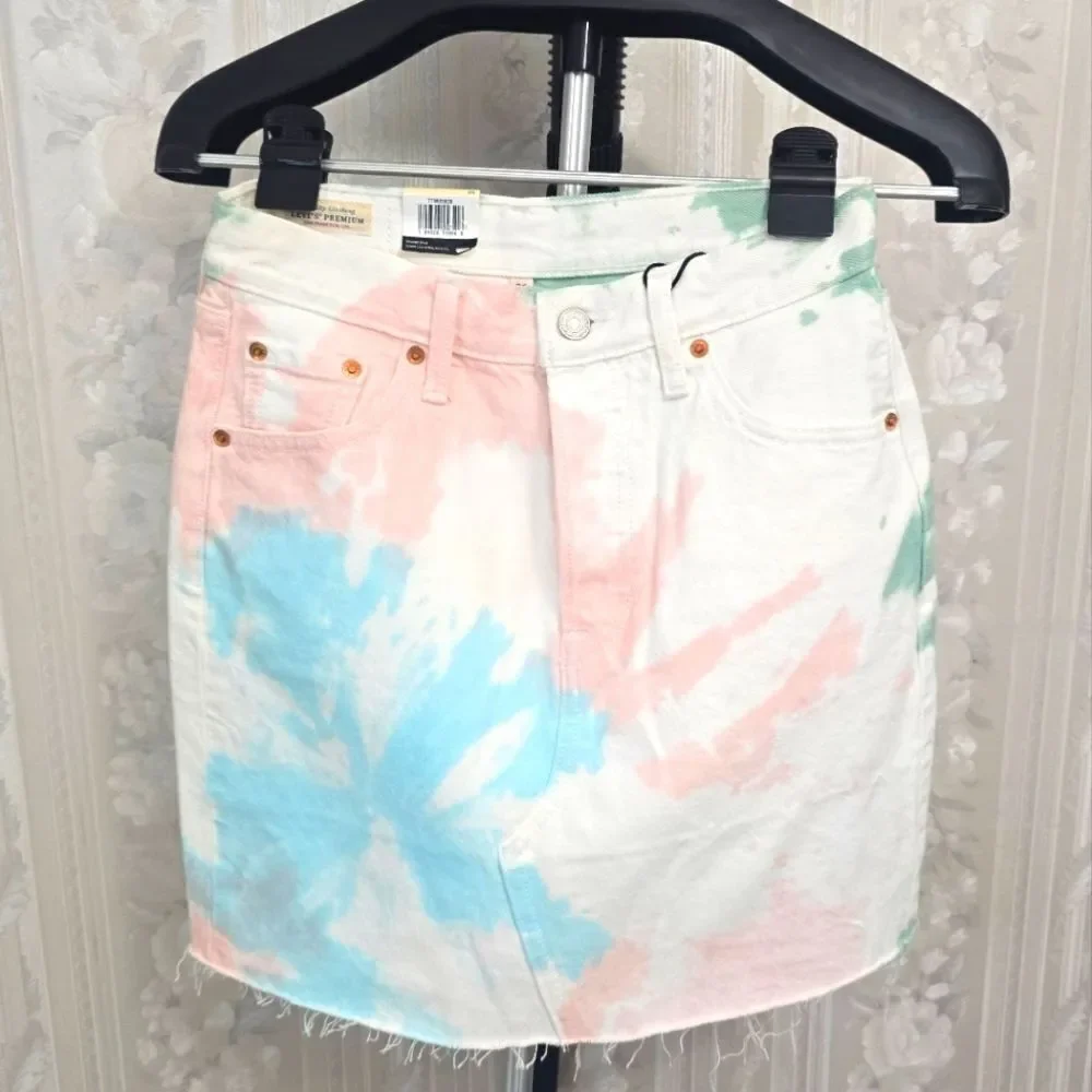 Levi's Tie-Dye Unhemmed Finish Denim Skirt NWT